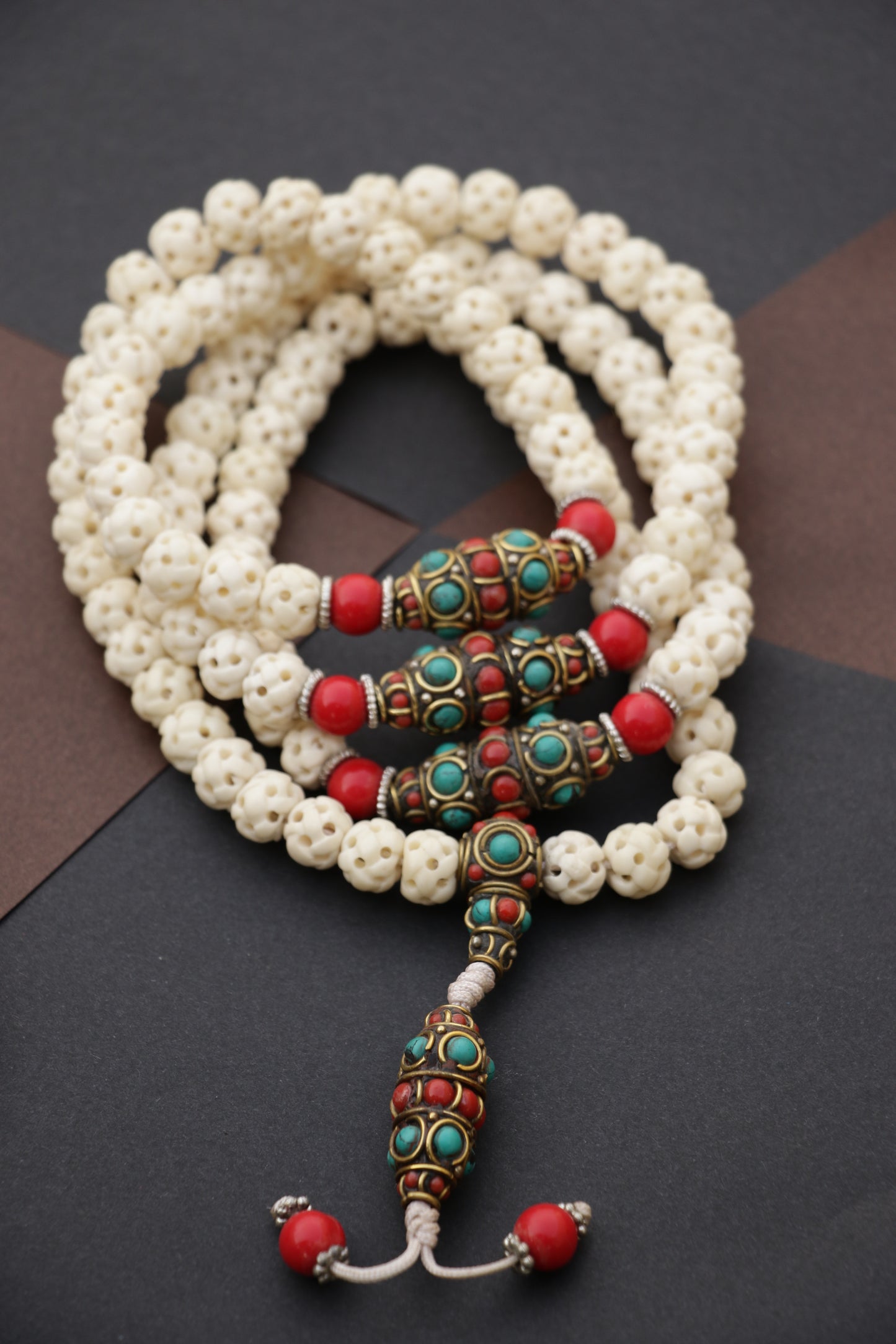 Handcrafted Yak Bone with Tibetan beads Prayer Mala