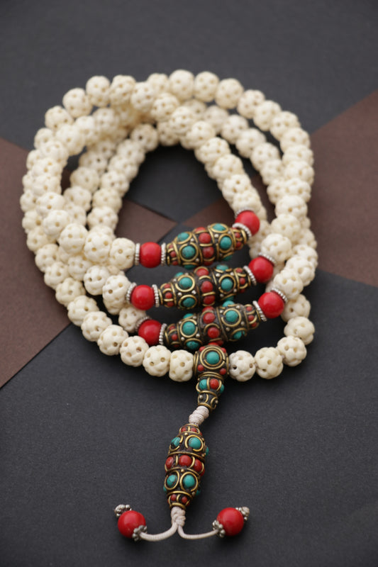 Handcrafted Yak Bone with Tibetan beads Prayer Mala